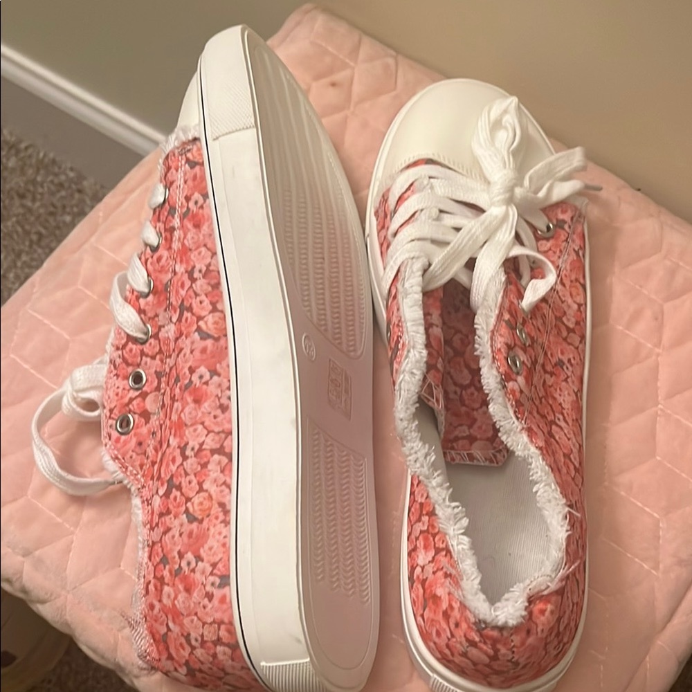 Floral Pink and White Sneakers